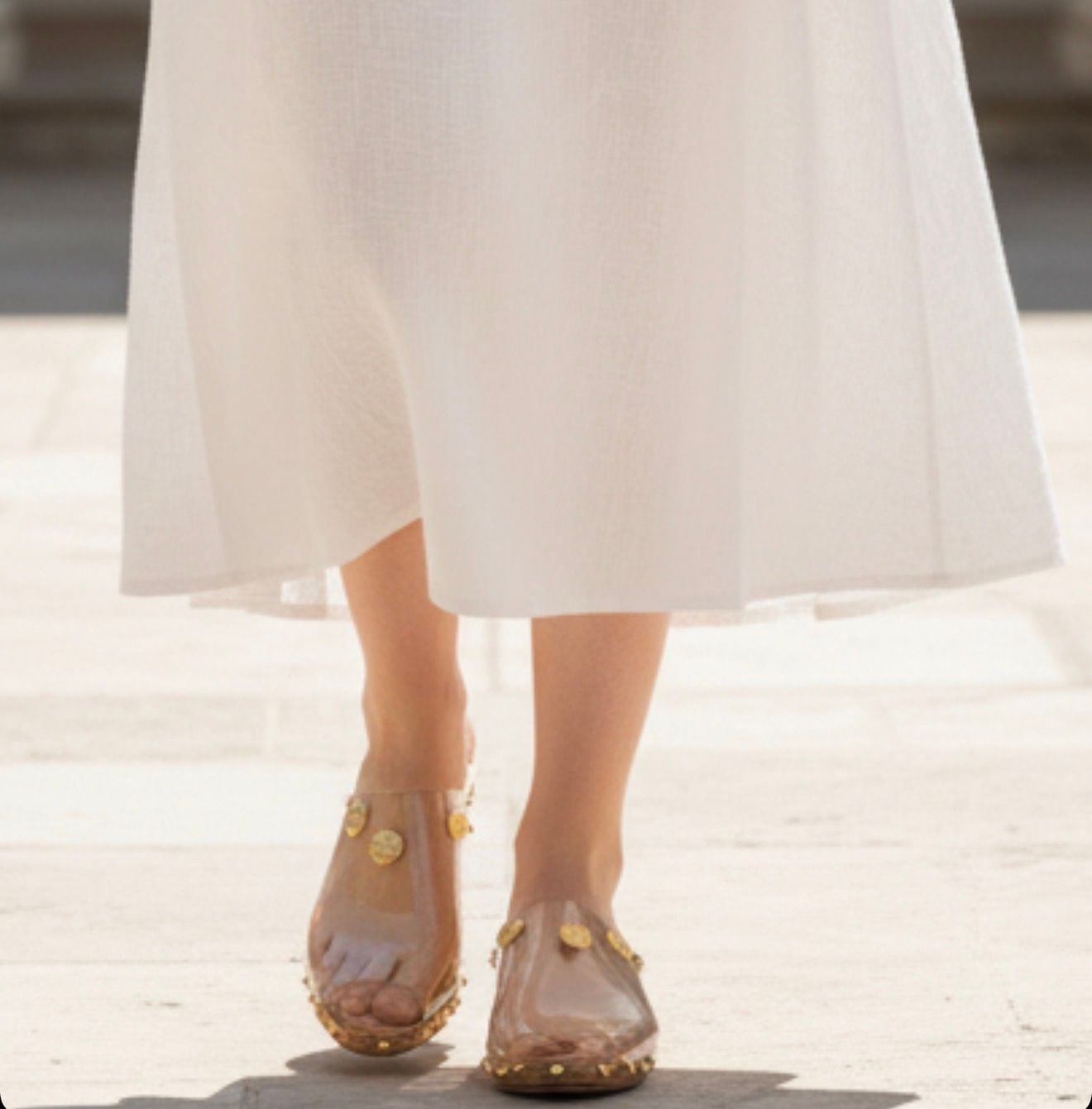 J. Renee Vintage Clear Vinyl and Cork Wedge Slide Sandals with Gold Stud Detail 2