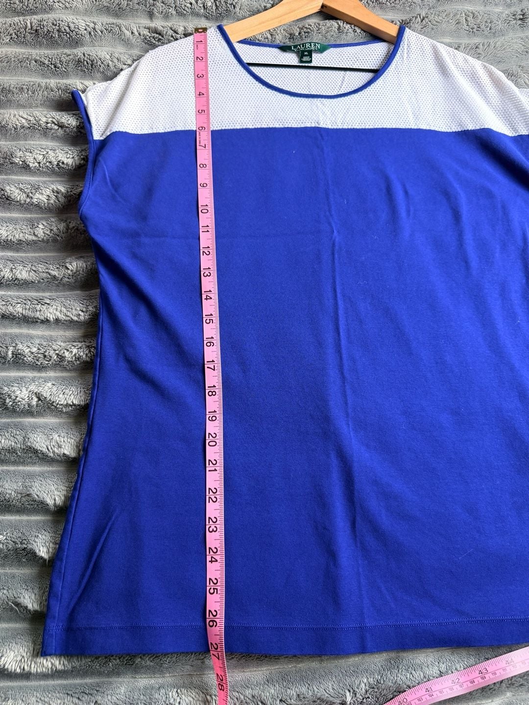 Ralph Lauren Women’s Cap Sleeve Mesh Yoke Top XL Blue White Colorblock Preppy 7