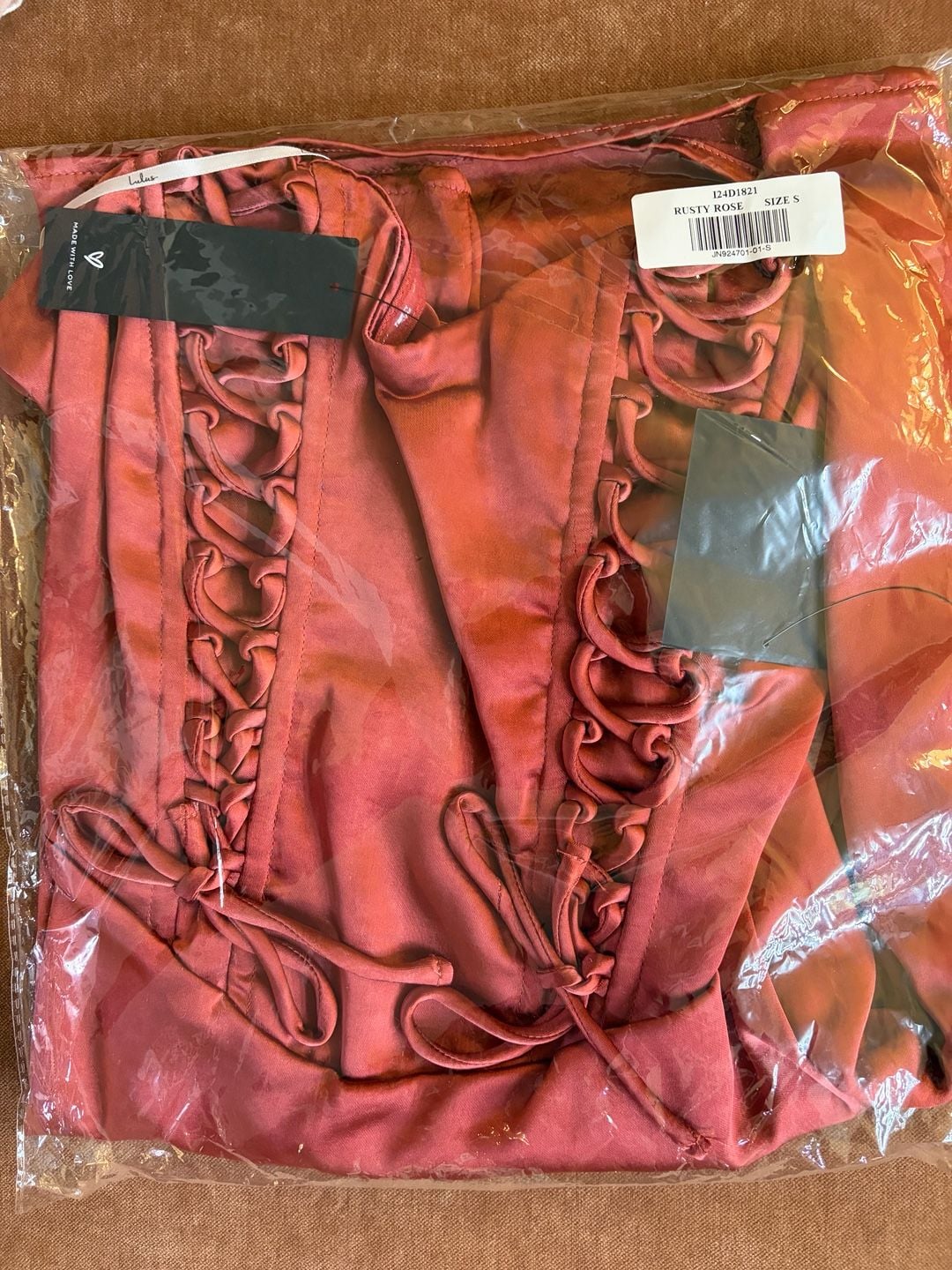 Lulus Enticing Aesthetic Rusty Rose Satin Lace-Up Strapless Mini Dress 5