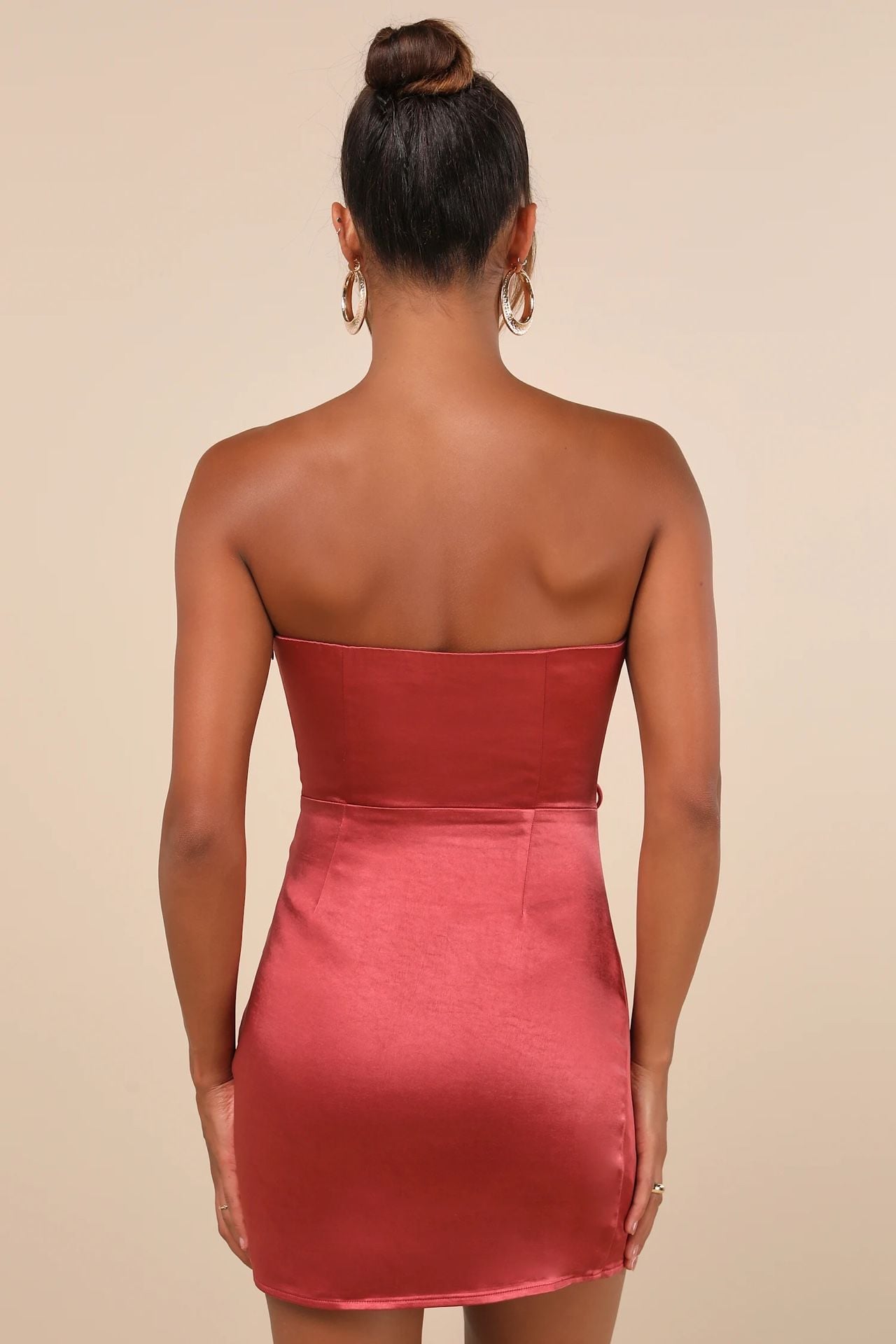 Lulus Enticing Aesthetic Rusty Rose Satin Lace-Up Strapless Mini Dress 4
