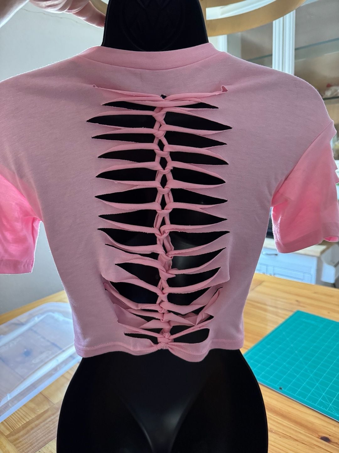 Customized Pink Distressed Grunge Style Cut-Out Crop Top with Gummy Bear Charms 4