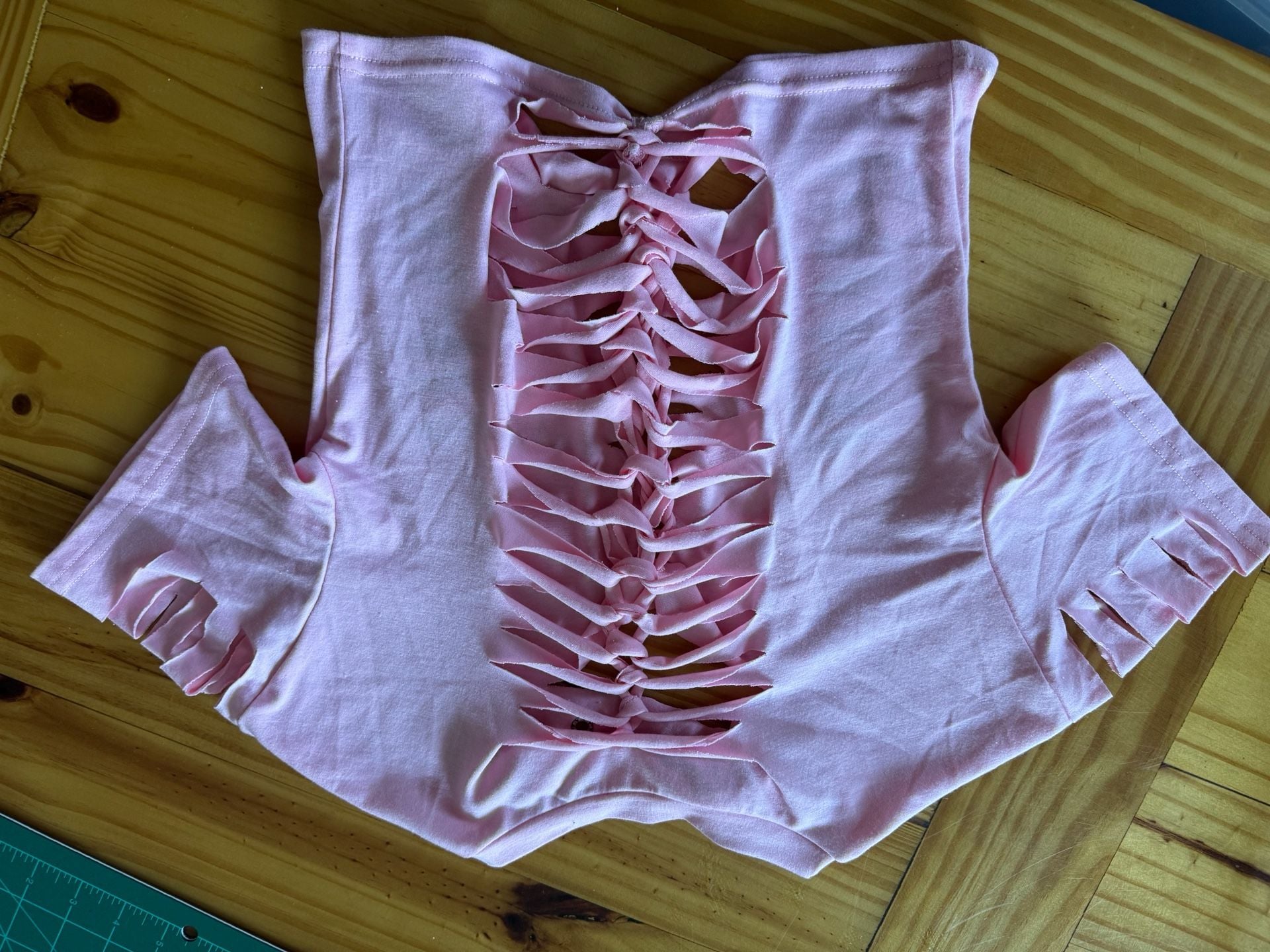 Customized Pink Distressed Grunge Style Cut-Out Crop Top with Gummy Bear Charms 6