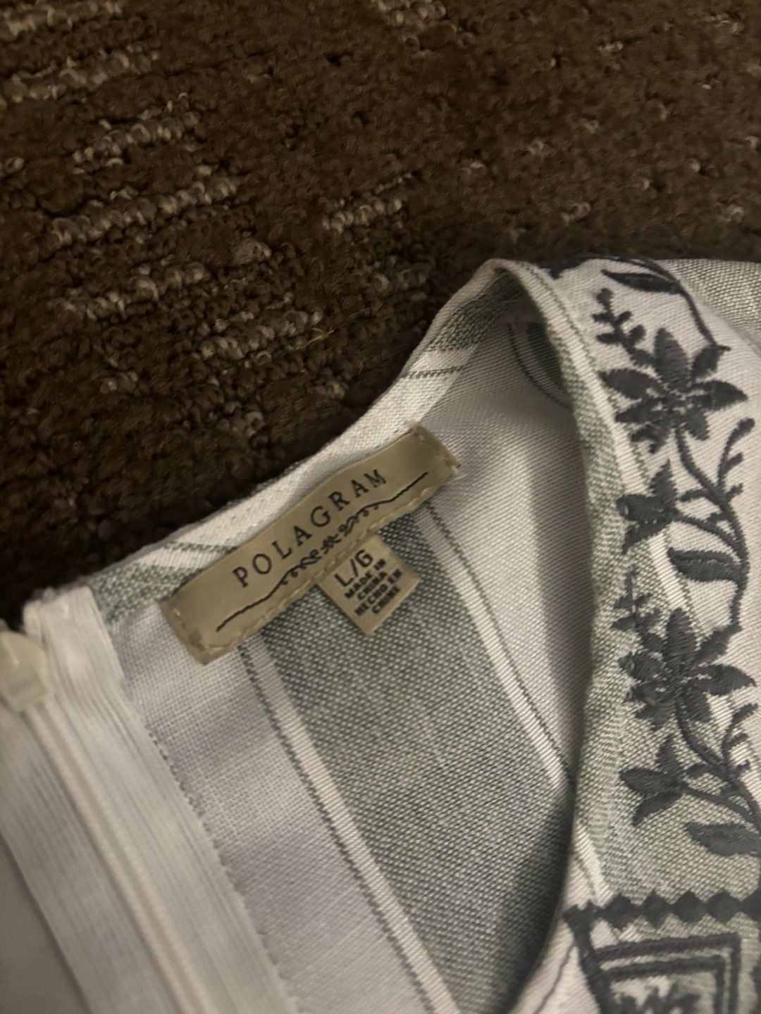 Polagram White and Gray Striped Embroidered Peplum Blouse 3