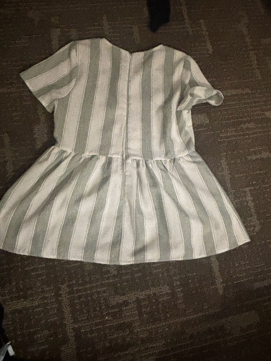 Polagram White and Gray Striped Embroidered Peplum Blouse 4