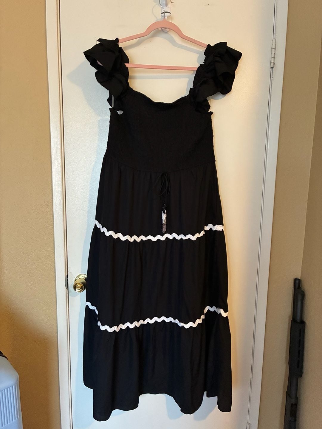 Women's Summer Flutter Sleeve Smocked Rickrack Tiered Maxi Dress 2