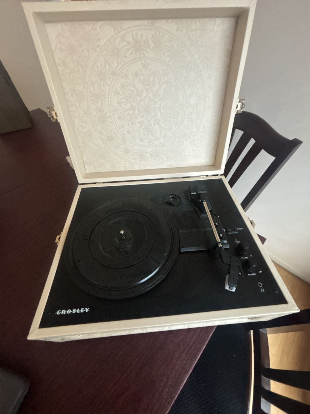 Crosley Voyager Portable 3-Speed Record Player with Debossed Floral Pattern 2