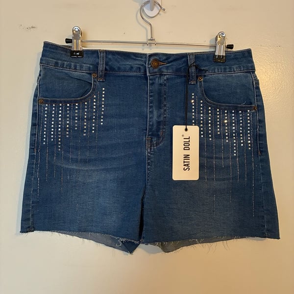 Satin Doll Premium Denim Rhinestone Embellished High-Rise Jean Shorts