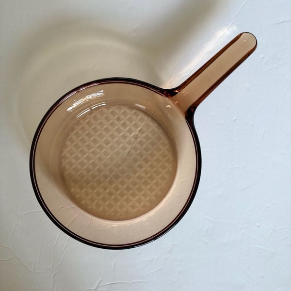 Vintage Corning Visions Amber Glass 7-Inch Frying Pan with Waffle Bottom, France