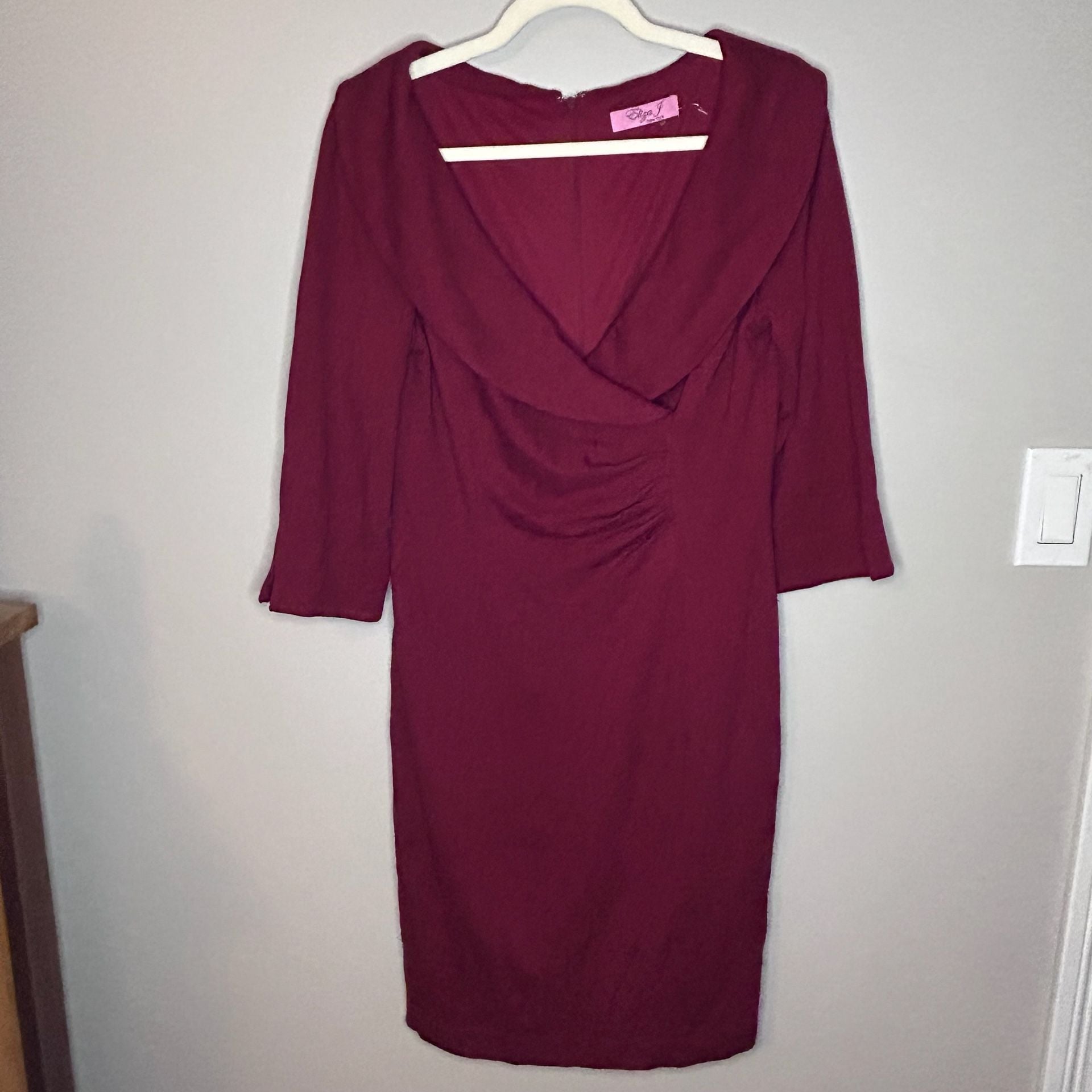 Eliza J New York Burgundy 3/4 Sleeve Shawl Collar Sheath Dress 2