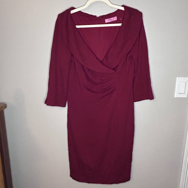 Eliza J New York Burgundy 3/4 Sleeve Shawl Collar Sheath Dress