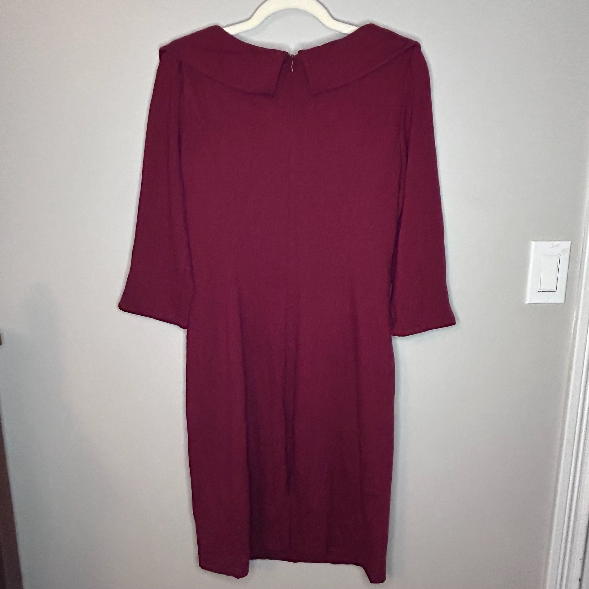 Eliza J New York Burgundy 3/4 Sleeve Shawl Collar Sheath Dress 3