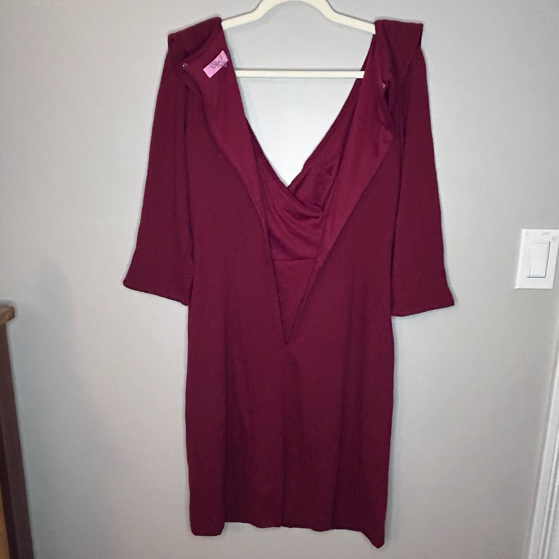 Eliza J New York Burgundy 3/4 Sleeve Shawl Collar Sheath Dress 4