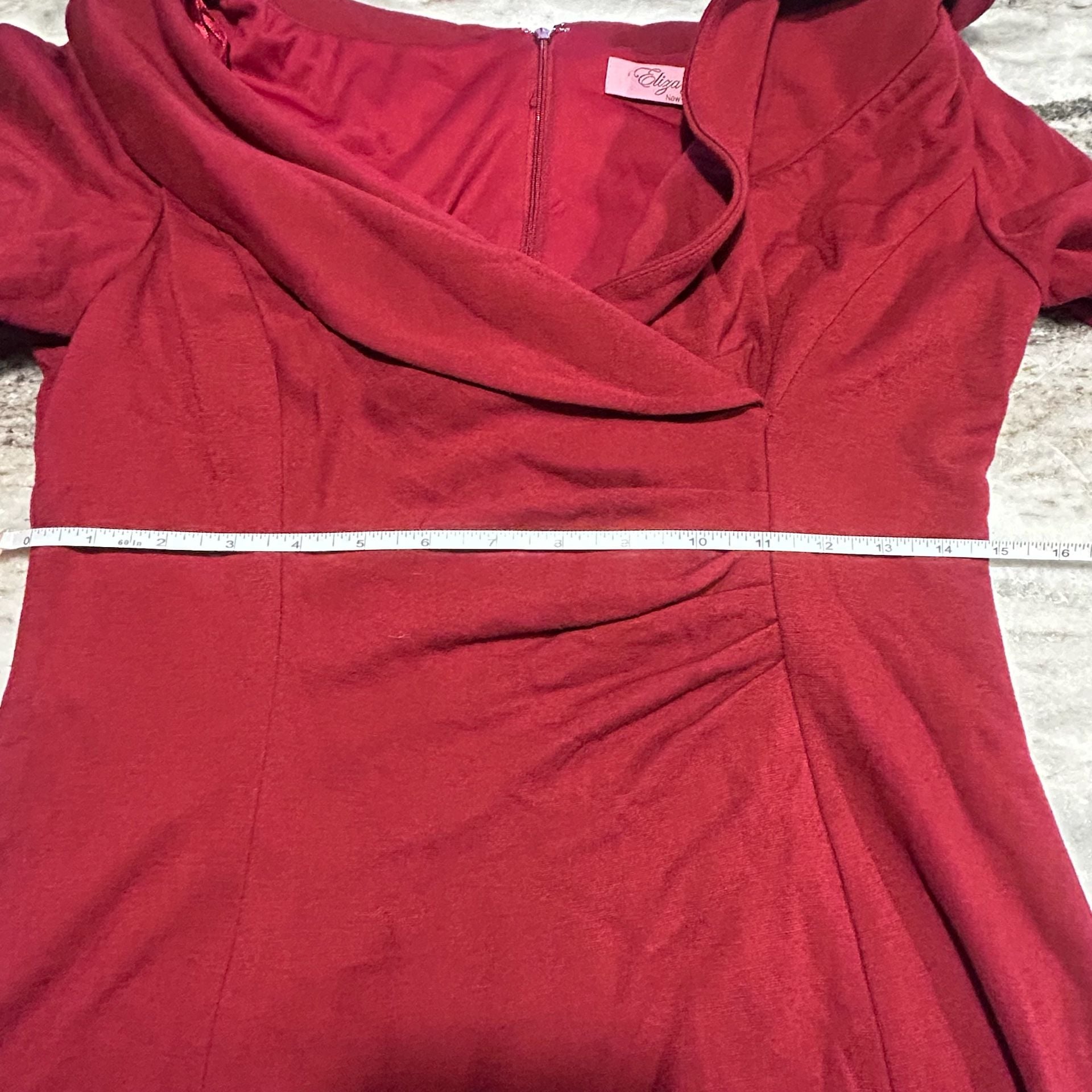 Eliza J New York Burgundy 3/4 Sleeve Shawl Collar Sheath Dress 5