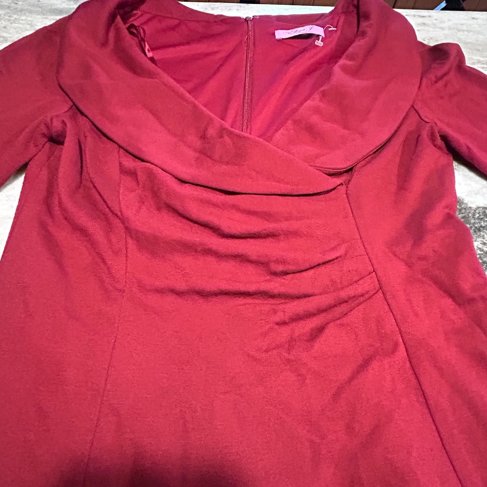 Eliza J New York Burgundy 3/4 Sleeve Shawl Collar Sheath Dress 10