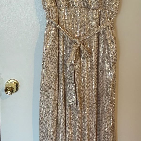 ninety clothing co sleeveless sequin v-neck jumpsuit with waist tie