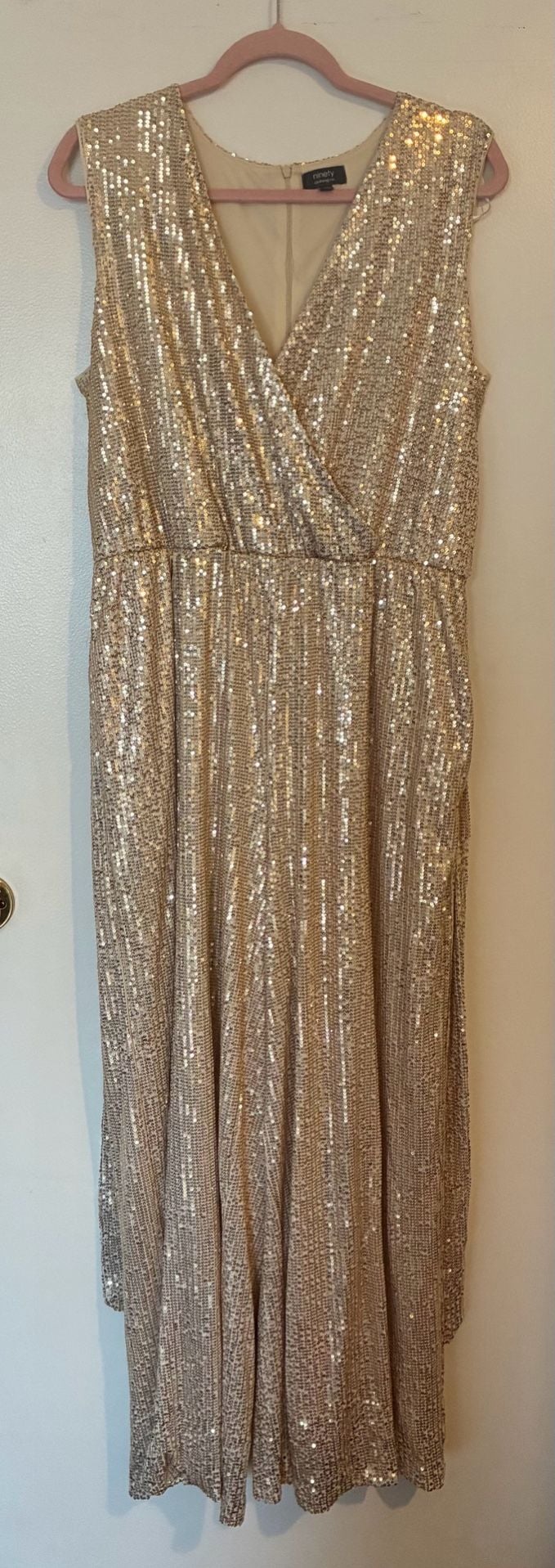 ninety clothing co sleeveless sequin v-neck jumpsuit with waist tie 4