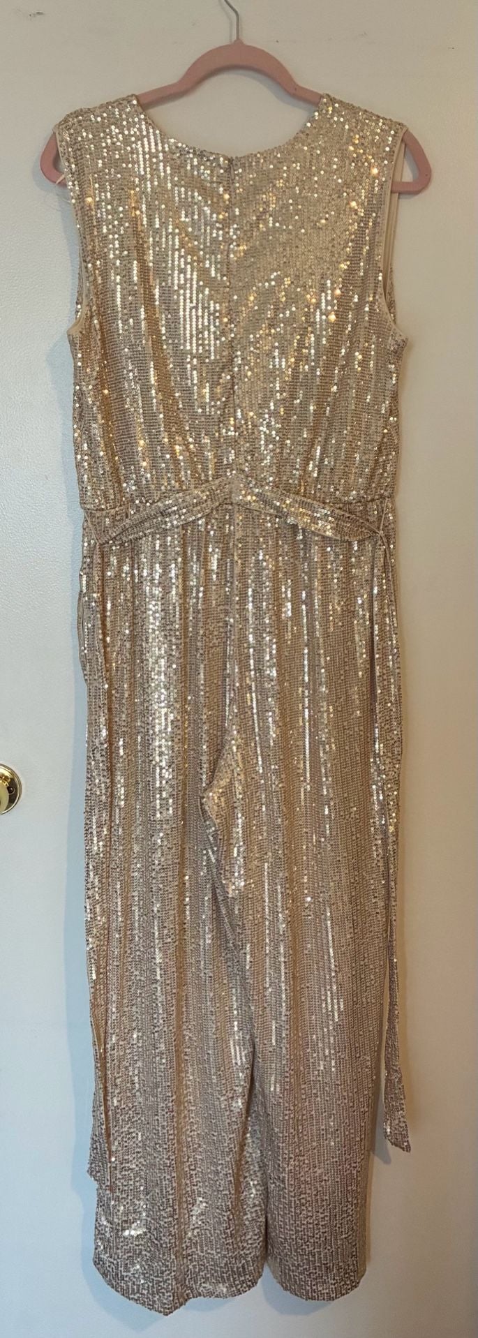 ninety clothing co sleeveless sequin v-neck jumpsuit with waist tie 5
