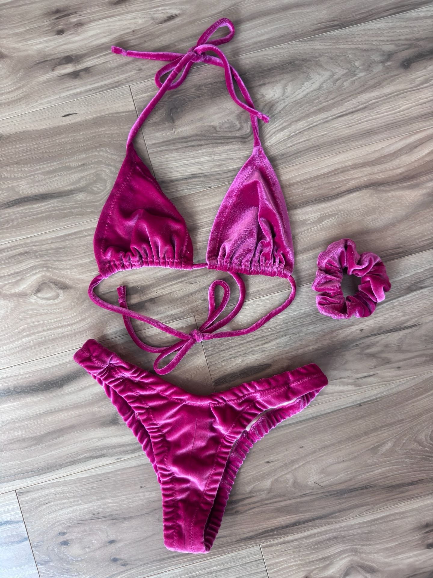 Stardust Swim Fuchsia Velvet Bikini Set with Scrunchie 1