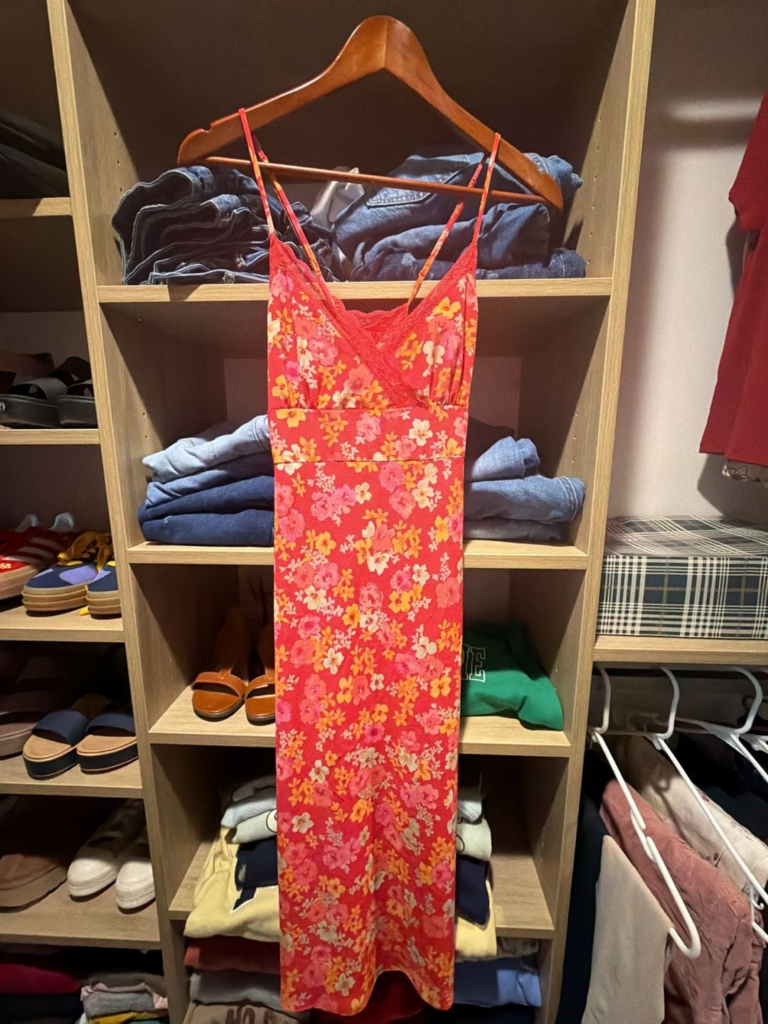 Express Vintage Y2K Floral Midi Slip Dress with Lace Trim 2