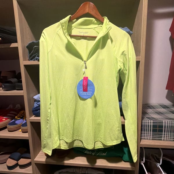SanSoleil Women M Medium 1/4 Zip Solid Mock Top Lime UV 50 Golf Tennis Mesh Tops