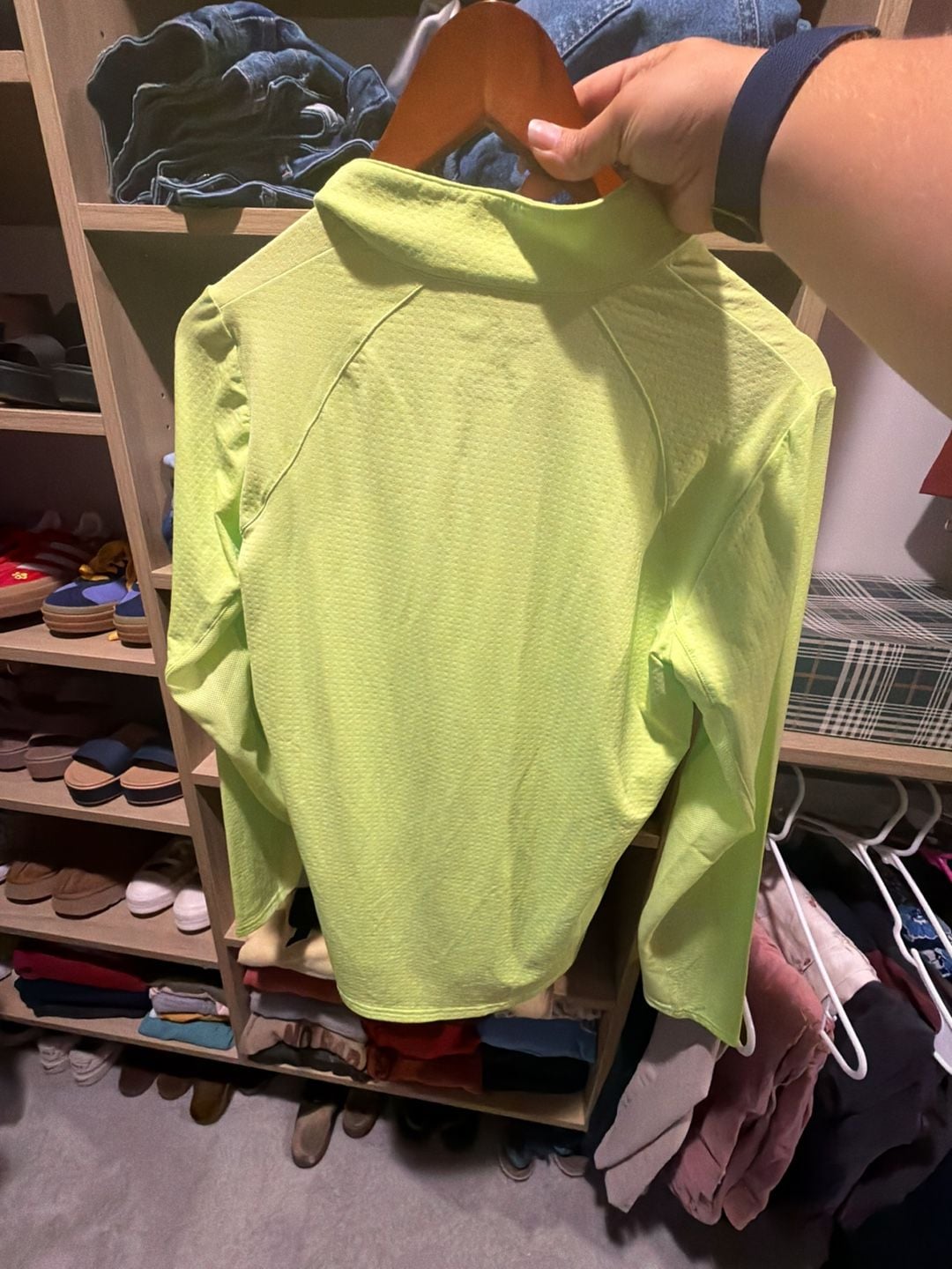SanSoleil Women M Medium 1/4 Zip Solid Mock Top Lime UV 50 Golf Tennis Mesh Tops 4