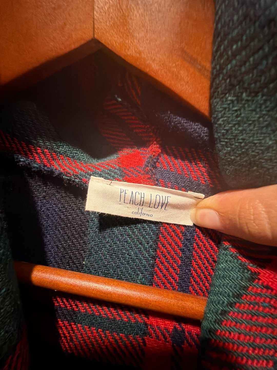 PEACH LOVE womens small red green blue plaid tartan open front vest 2