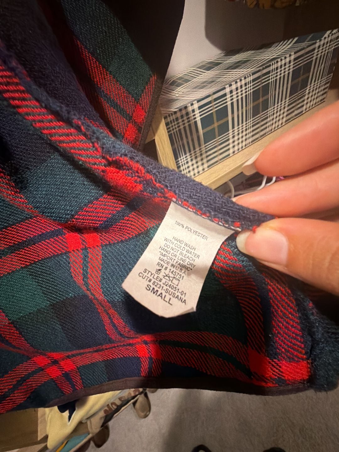 PEACH LOVE womens small red green blue plaid tartan open front vest 3