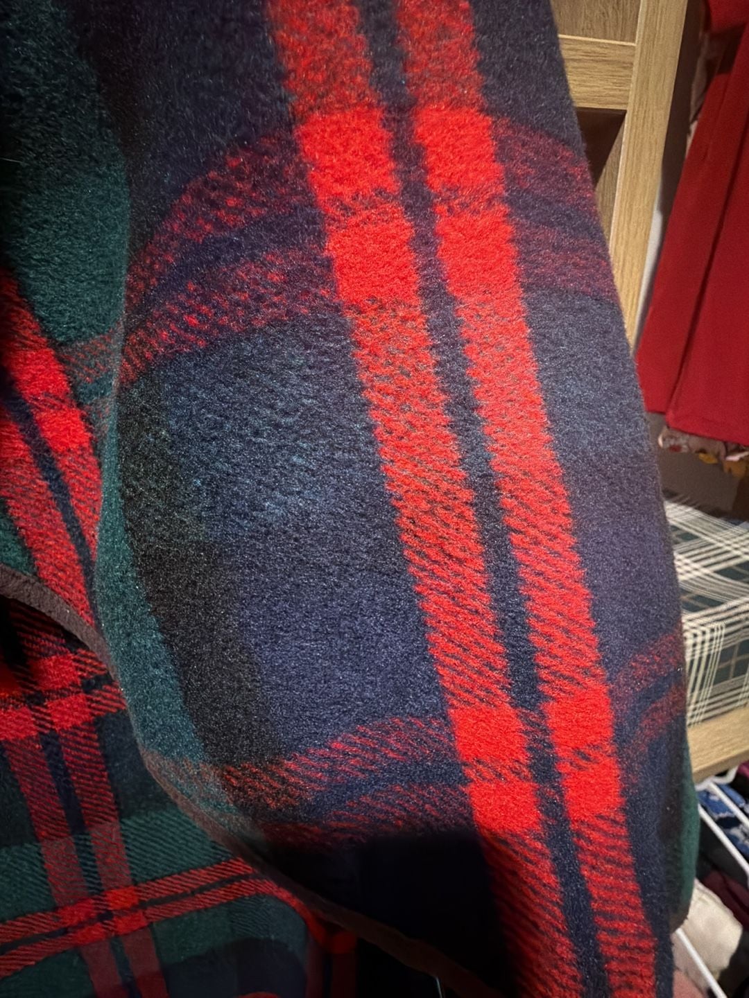 PEACH LOVE womens small red green blue plaid tartan open front vest 4