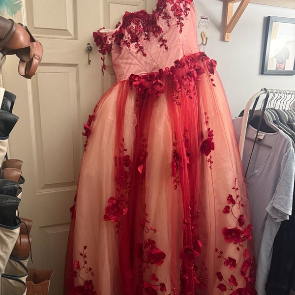 Elizabeth K 3D Floral Embellished Off-Shoulder Corset Gown