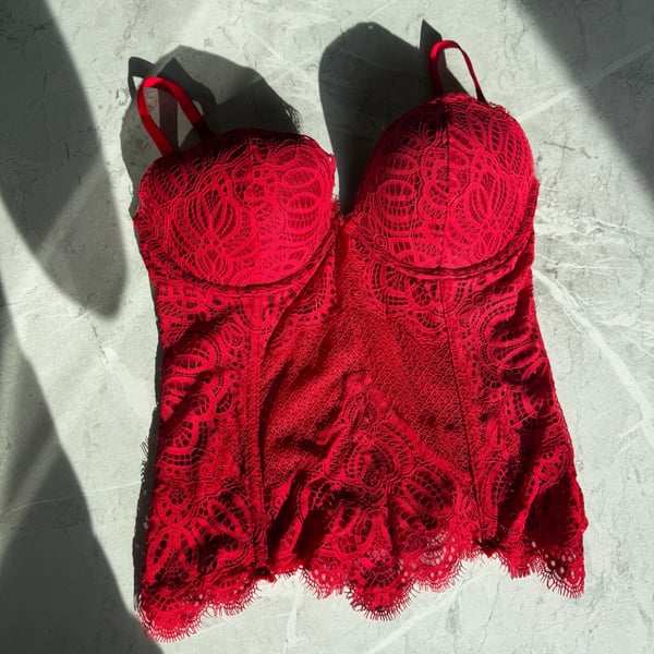 Victoria's Secret Red Floral Lace Zip-Back Corset Bustier