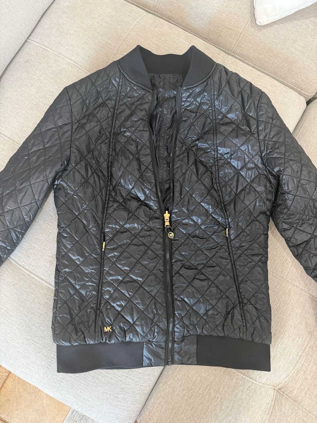 Michael Kors Reversible Black/Cheetah Print Quilted Bomber Jacket 2