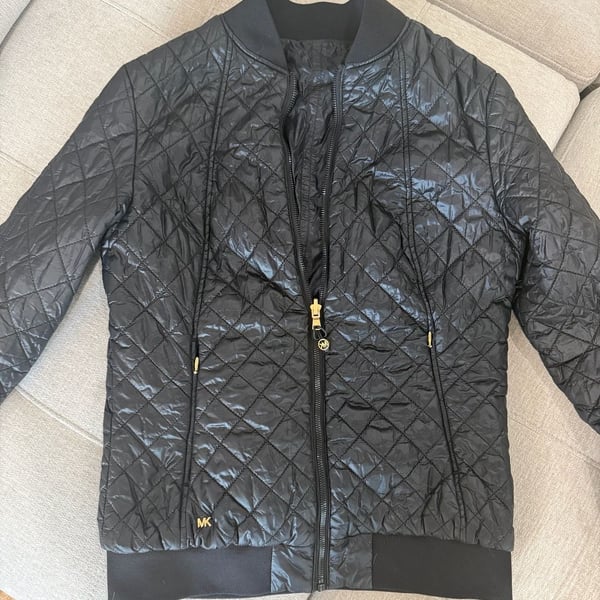 Michael Kors Reversible Black/Cheetah Print Quilted Bomber Jacket