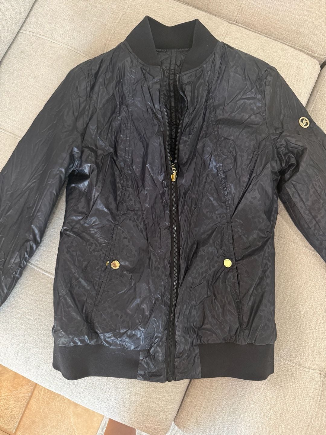 Michael Kors Reversible Black/Cheetah Print Quilted Bomber Jacket 6