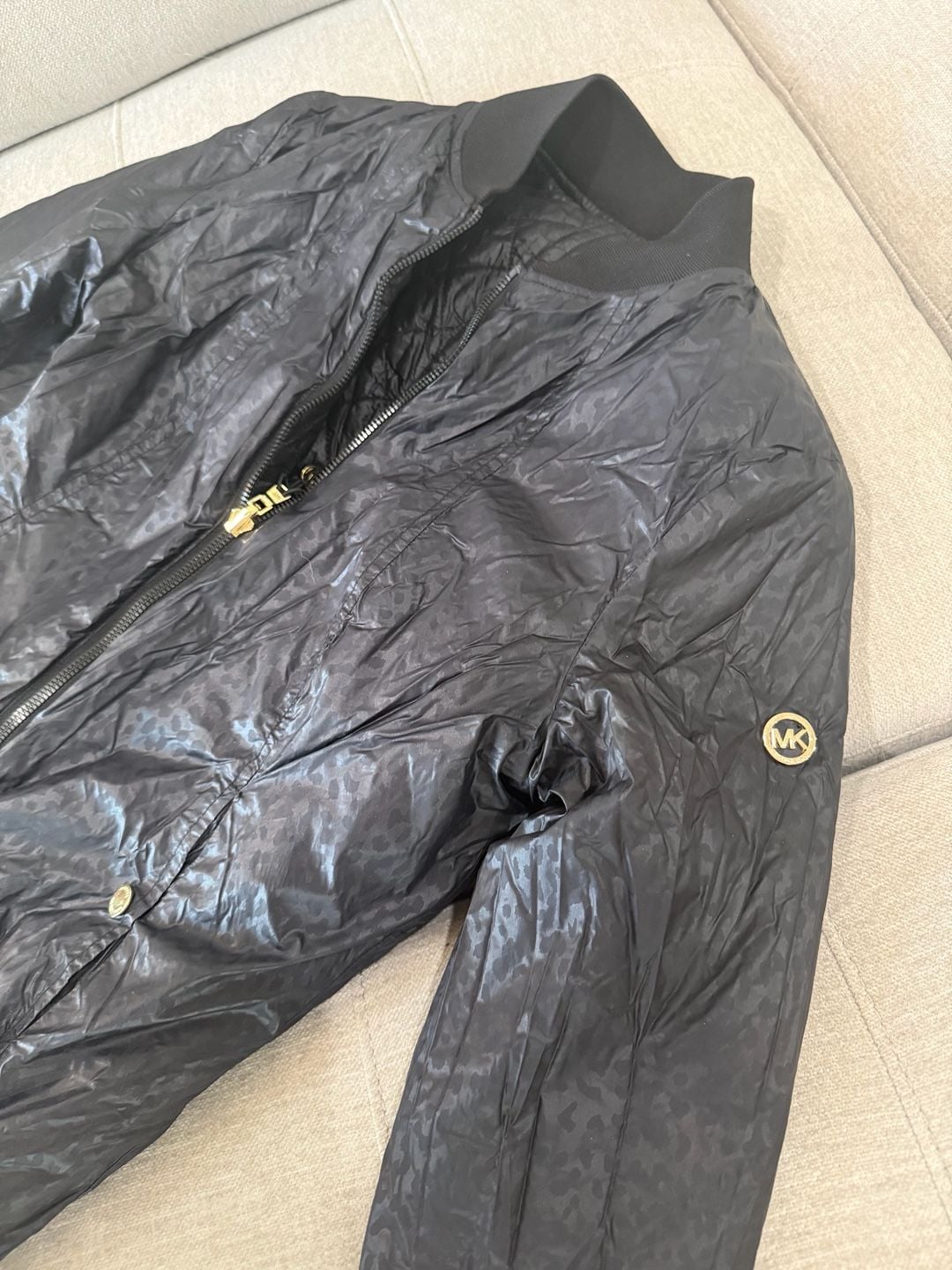Michael Kors Reversible Black/Cheetah Print Quilted Bomber Jacket 7