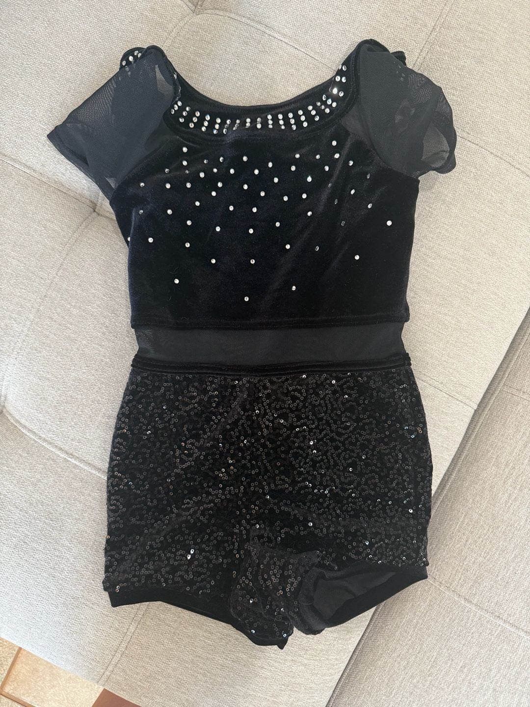 Weissman Black Sequin Velvet Rhinestone Two-Piece Dance Costume 1