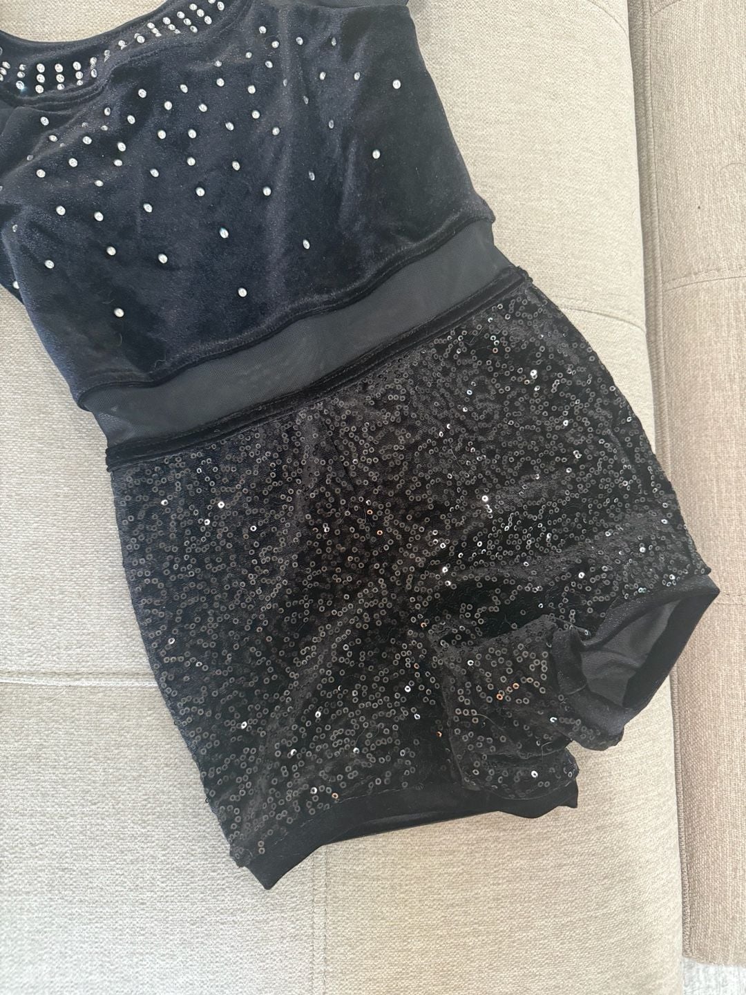 Weissman Black Sequin Velvet Rhinestone Two-Piece Dance Costume 2