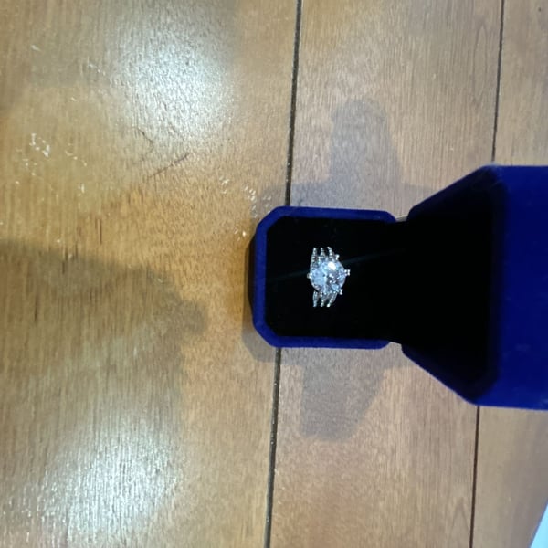 Sterling Silver Marquise Cut CZ Cluster Engagement Wedding Ring Set