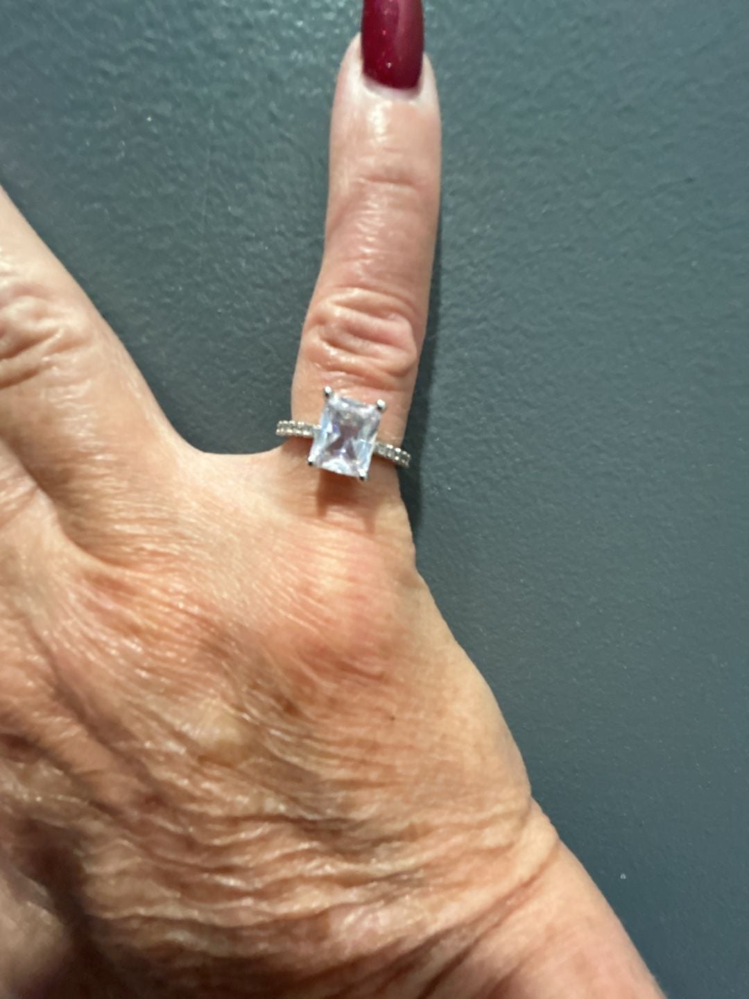 Radiant Cut Cubic Zirconia Engagement Ring with Pave Band 1