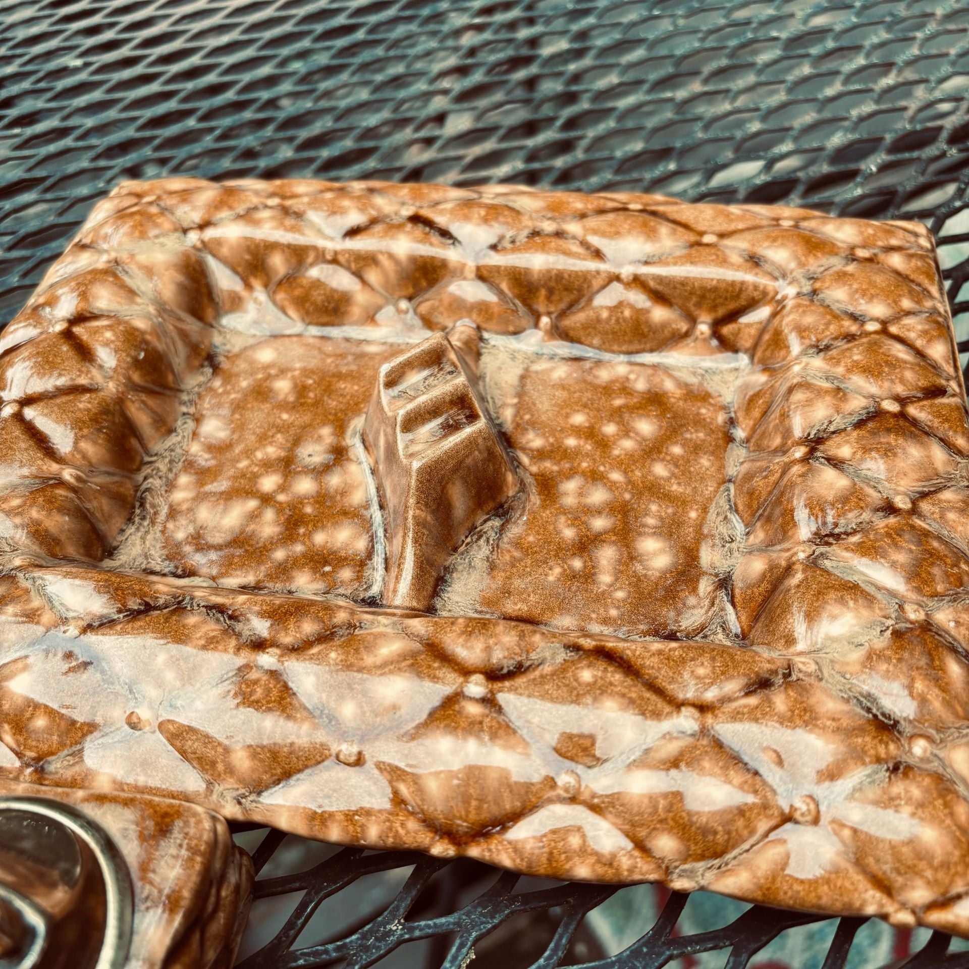 Vintage Hand-Crafted Glazed Ceramic Ashtray and Lighter Set Signed Janette '77 6