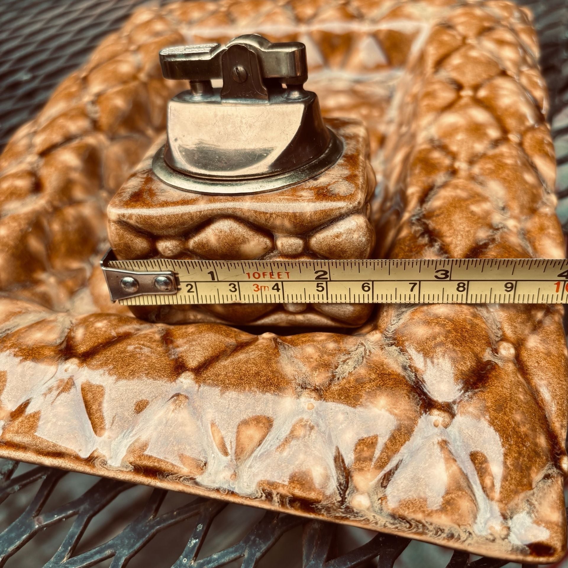 Vintage Hand-Crafted Glazed Ceramic Ashtray and Lighter Set Signed Janette '77 11