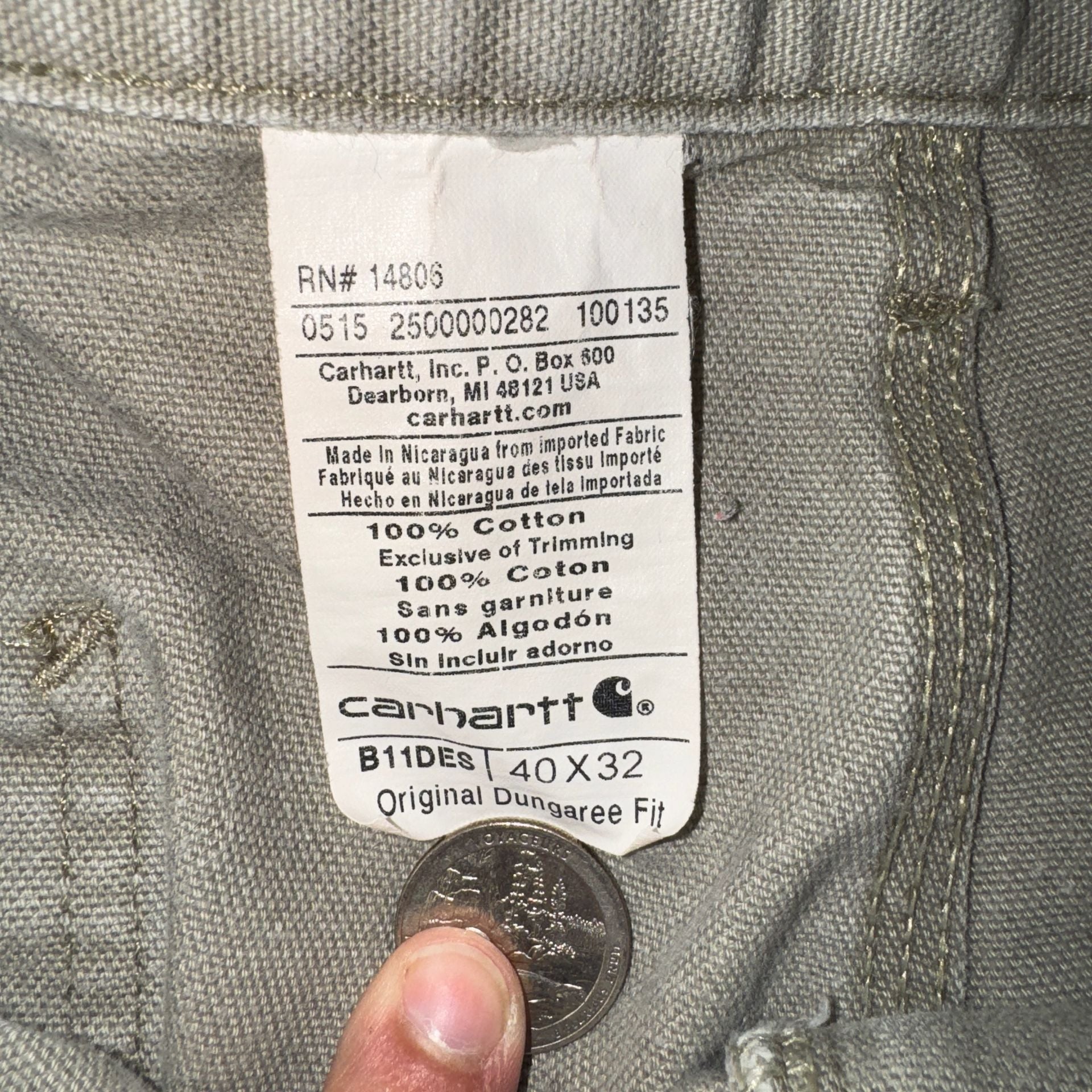 Y2K Carhartt B11 DES Original Dungaree Fit Carpenter Pants 40x32 7