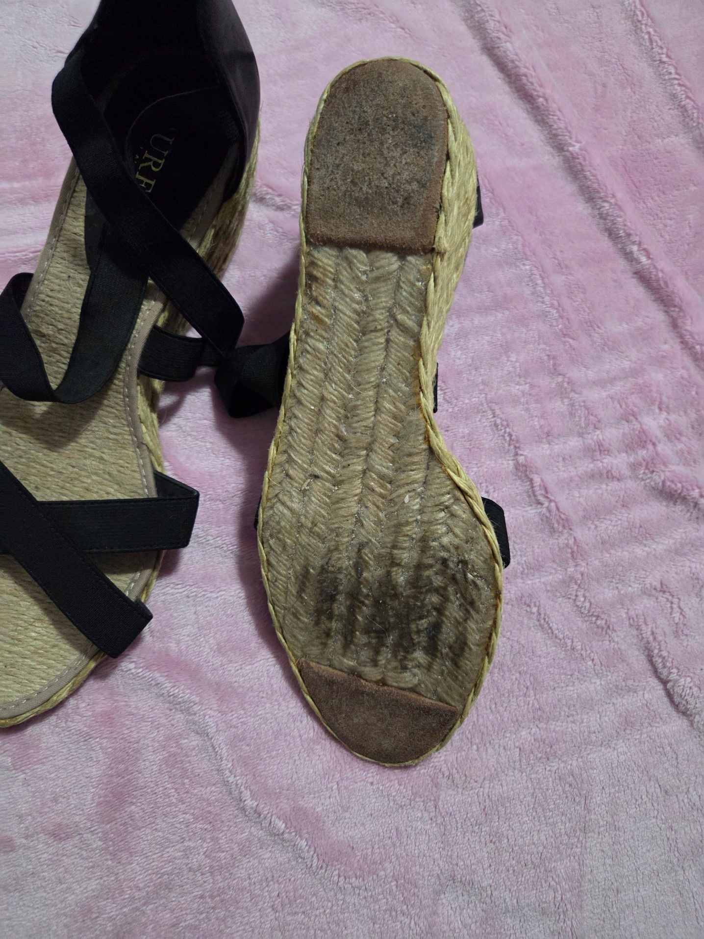 Lauren Ralph Lauren Cortney Black Elastic Strap Espadrille Wedge Sandals 7
