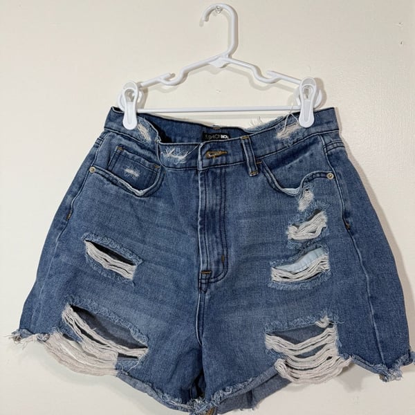 Fashion Nova Distressed High-Rise Raw Hem Denim Shorts