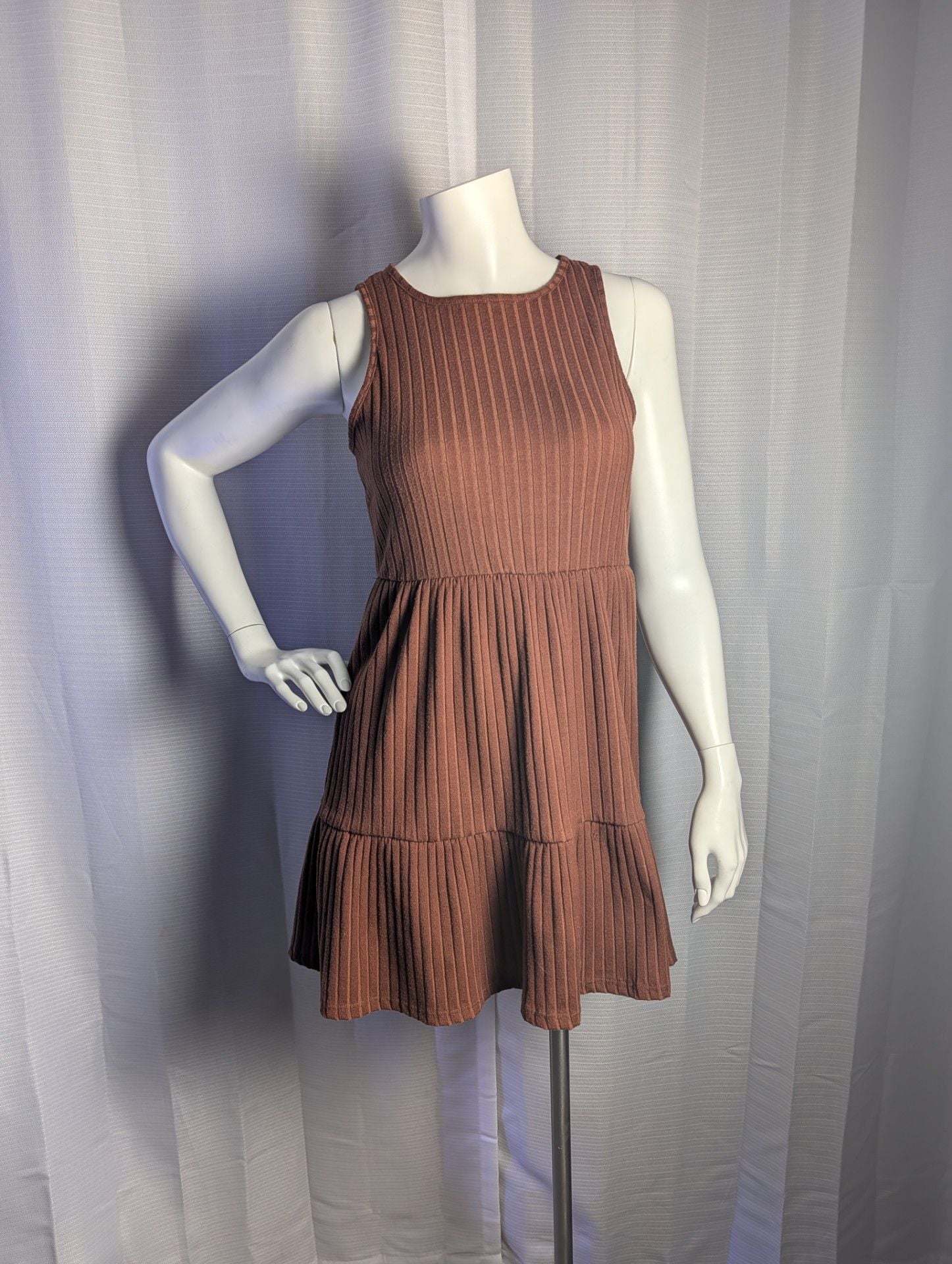 Originality Ribbed Knit Sleeveless Tiered Mini Dress with Open Back 2
