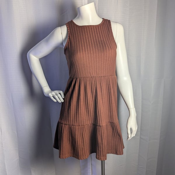 Originality Ribbed Knit Sleeveless Tiered Mini Dress with Open Back