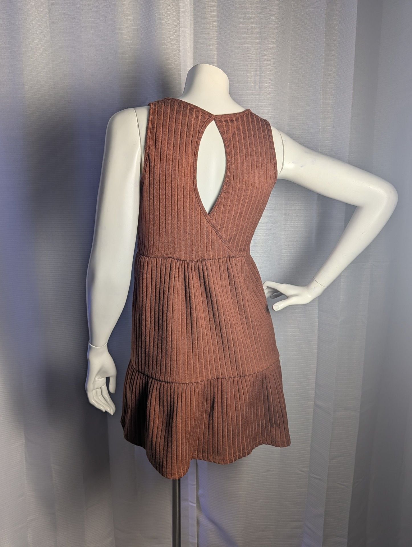 Originality Ribbed Knit Sleeveless Tiered Mini Dress with Open Back 4