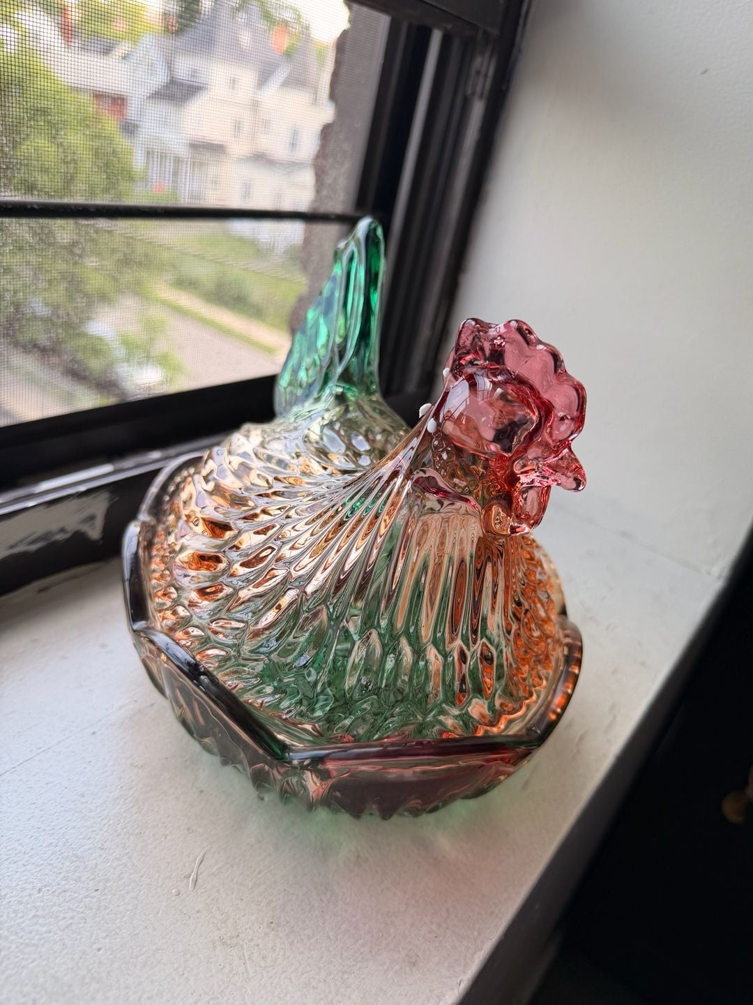 Rainbow Iridescent Glass Hen on Nest Candy Dish 2