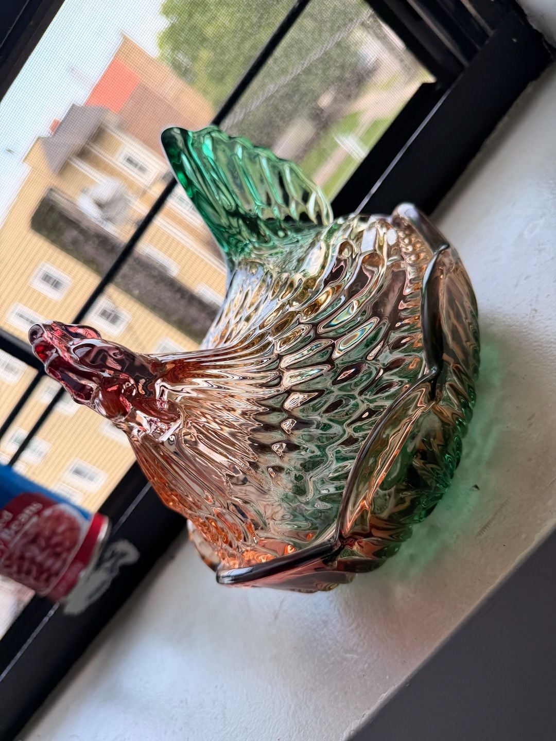 Rainbow Iridescent Glass Hen on Nest Candy Dish 3