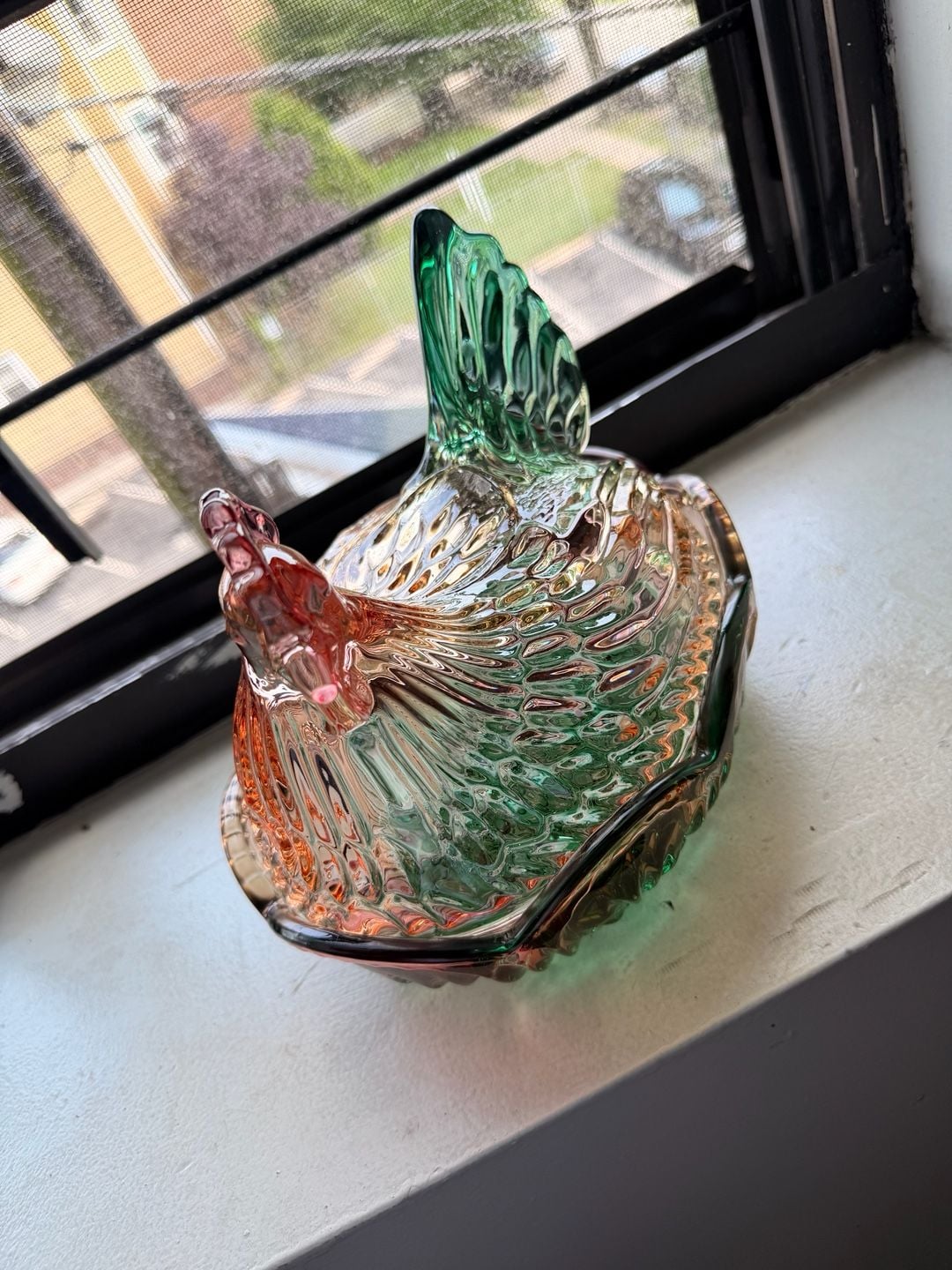 Rainbow Iridescent Glass Hen on Nest Candy Dish 4