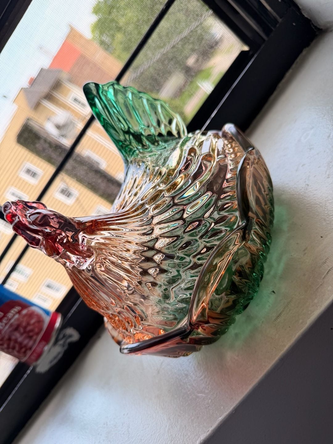 Rainbow Iridescent Glass Hen on Nest Candy Dish 6